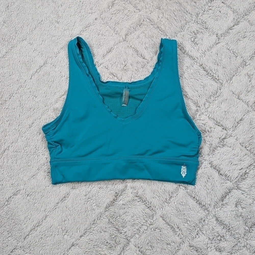 Free People Sports Bra Women's S Blue Wavy Waters Hearts Aflutter Brami Yoga